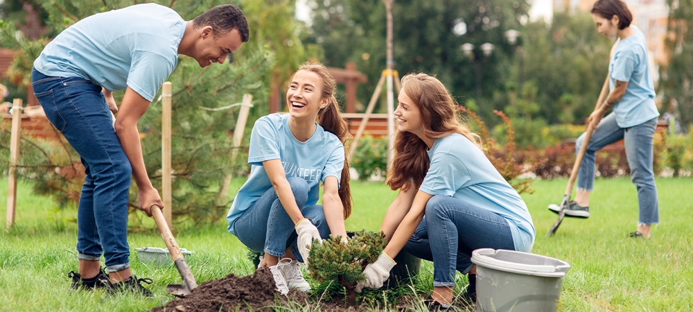 group of peoples gardening