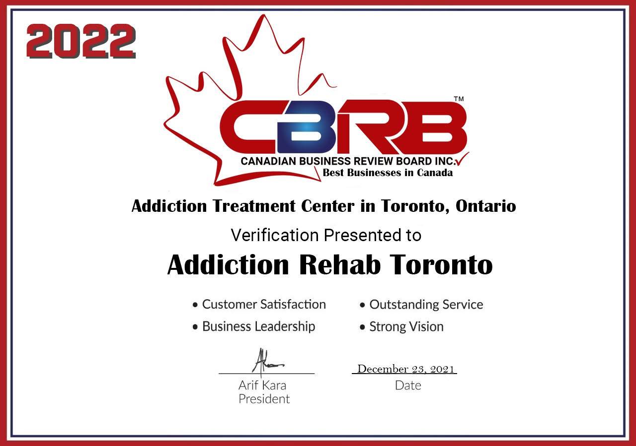 2022 CBRB Inc. Addiction Rehab Toronto Certificate