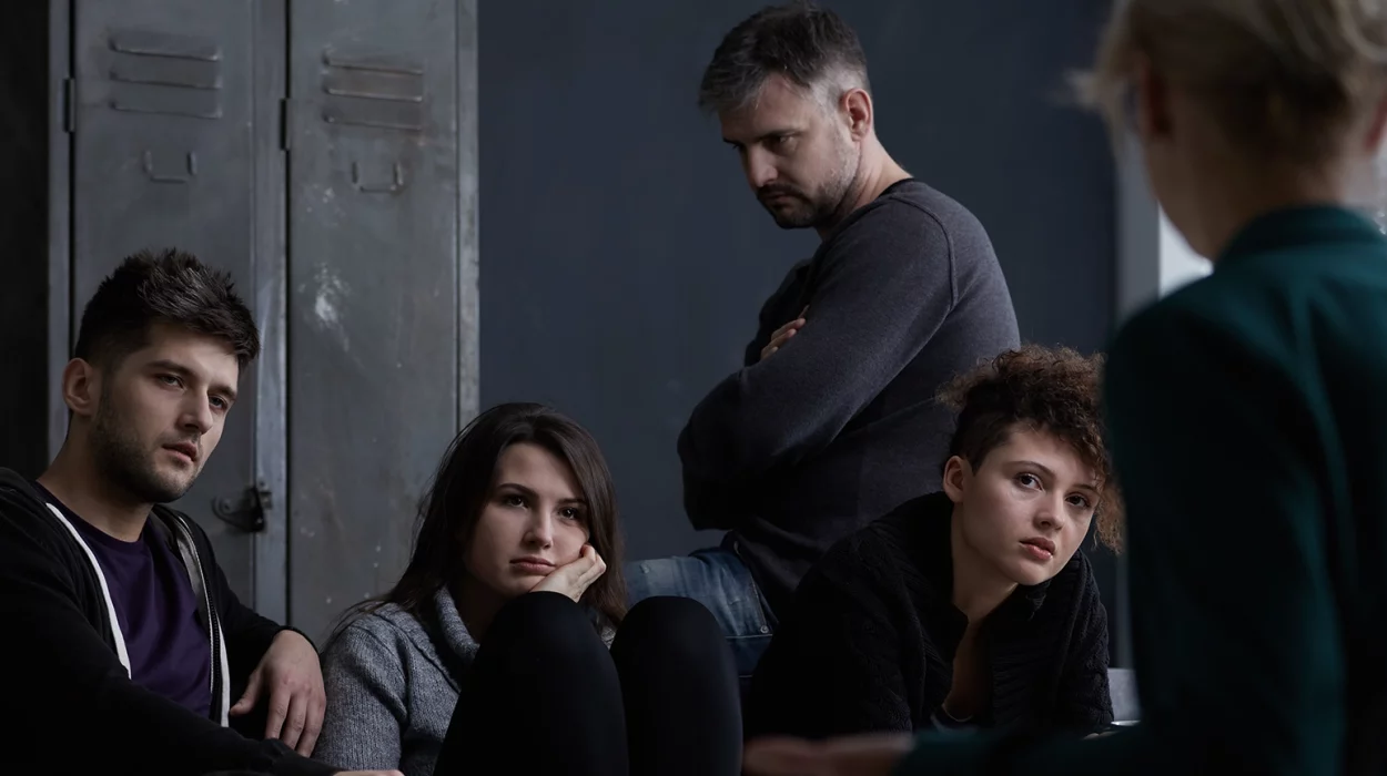 young people participating in group therapy for alcohol addiction